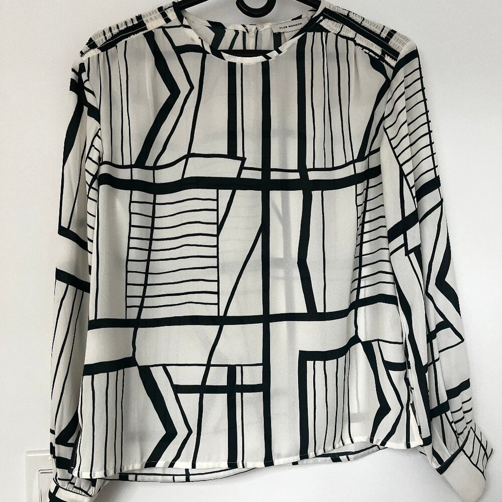 Club Monaco Women's Blouse Ivory & Dark Green